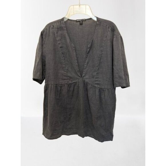 JAMES PERSE Split Front Linen Top Tunic V-Neck Charcoal Gray Size 1 - Picture 2 of 7